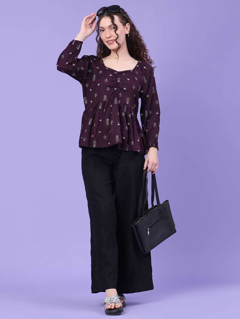 printed v neck long sleeve peplum top - 22382269 -  Standard Image - 4