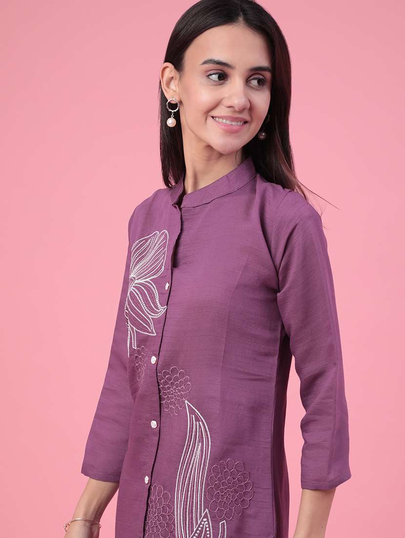 Women Solid With Work Three Quarter Sleeve Ethnic Co-ord Set - 22382296 -  Standard Image - 4