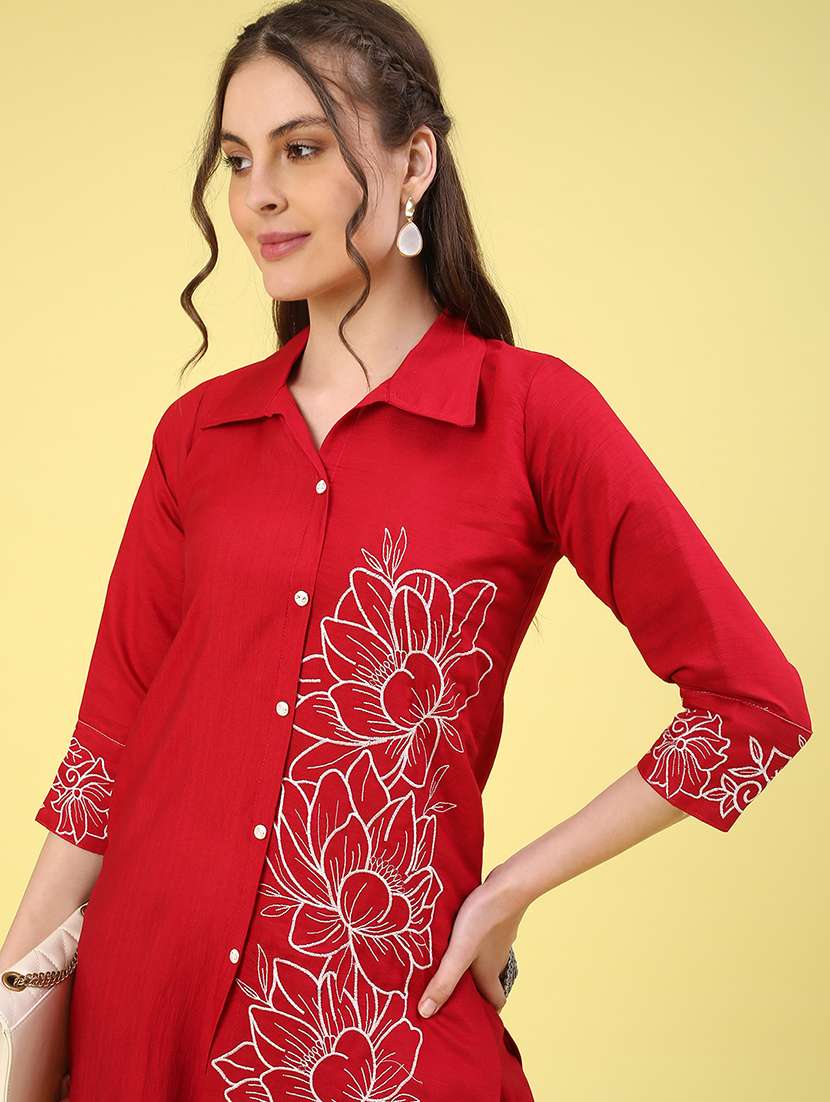 red cotton coord set - 22382303 -  Standard Image - 1