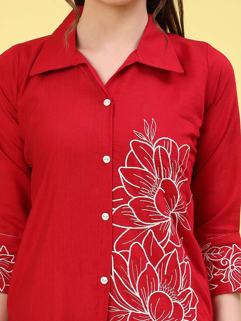 red cotton coord set - 22382303 -  Standard Image - 4