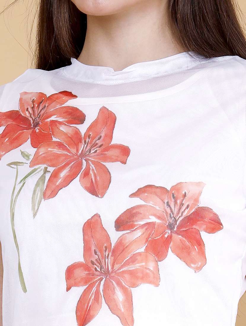 women floral printed short sleeves crop top - 22382489 -  Standard Image - 1