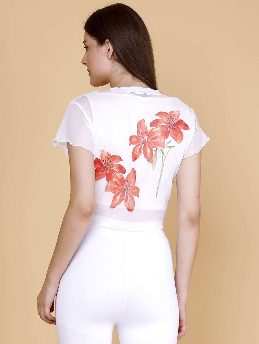 women floral printed short sleeves crop top - 22382489 -  Standard Image - 4