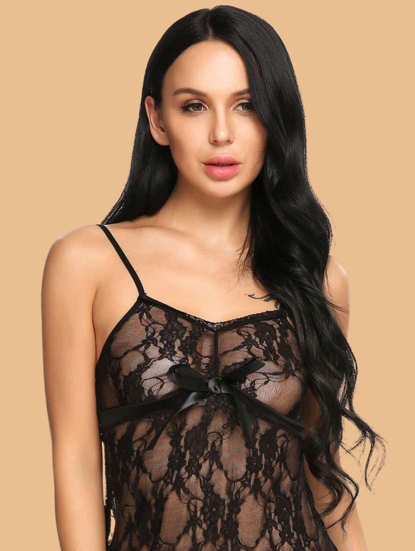 women self designed sleeveless lace babydoll - 22382689 -  Standard Image - 1
