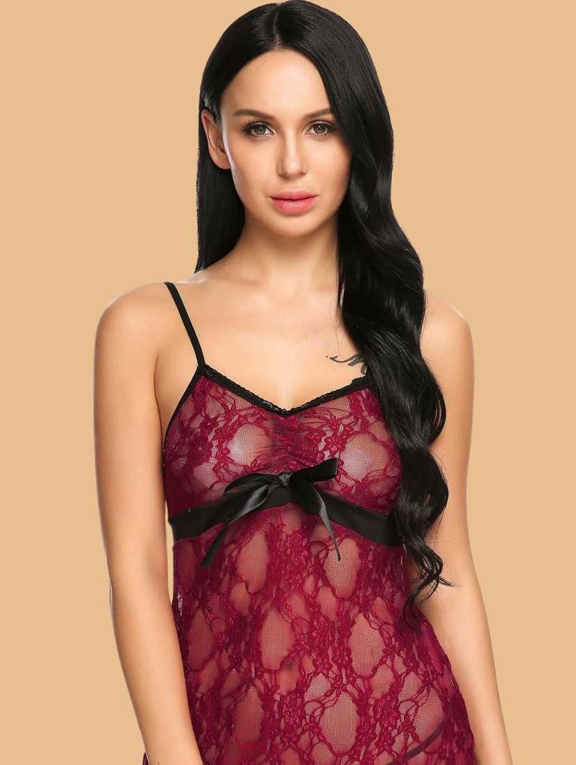 women self designed sleeveless lace babydoll - 22382690 -  Standard Image - 1