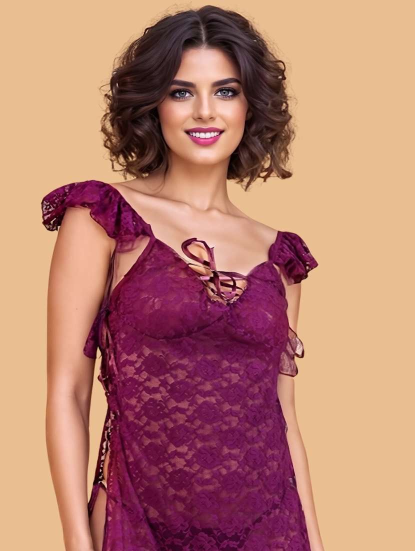 women self designed sleeveless lace babydoll - 22382707 -  Standard Image - 1