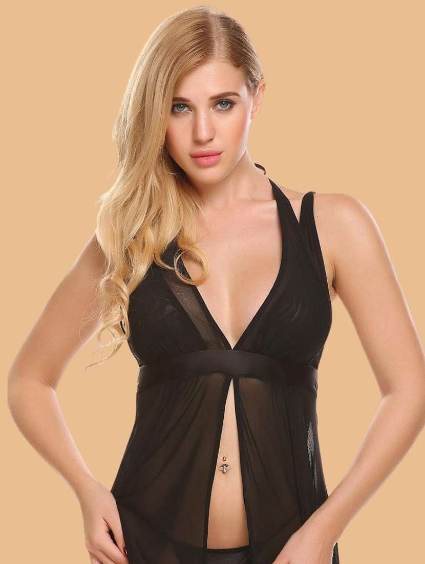 women self designed sleeveless lace babydoll - 22382717 -  Standard Image - 1