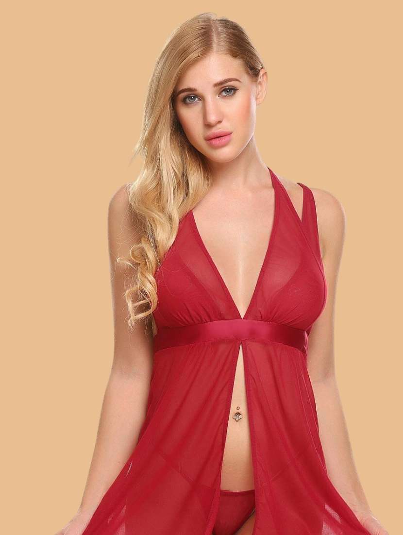 women self designed sleeveless lace babydoll - 22382719 -  Standard Image - 1