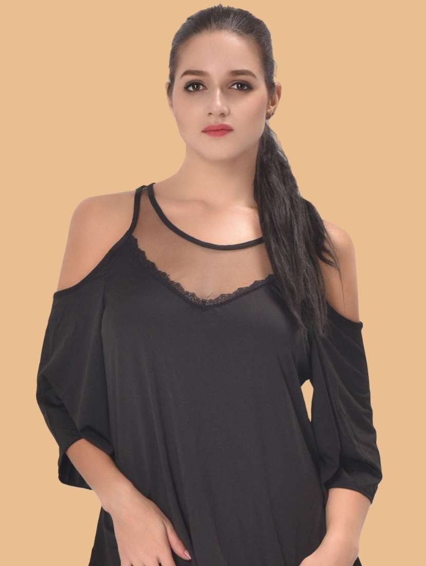 women self designed cold shoulder lace babydoll - 22382726 -  Standard Image - 1