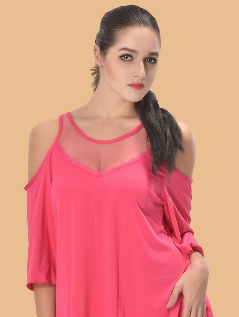 women self designed cold shoulder lace babydoll - 22382727 -  Standard Image - 1