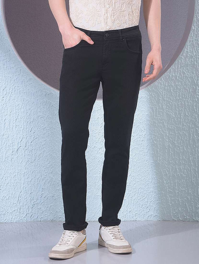 men plain mid rise full length jeans