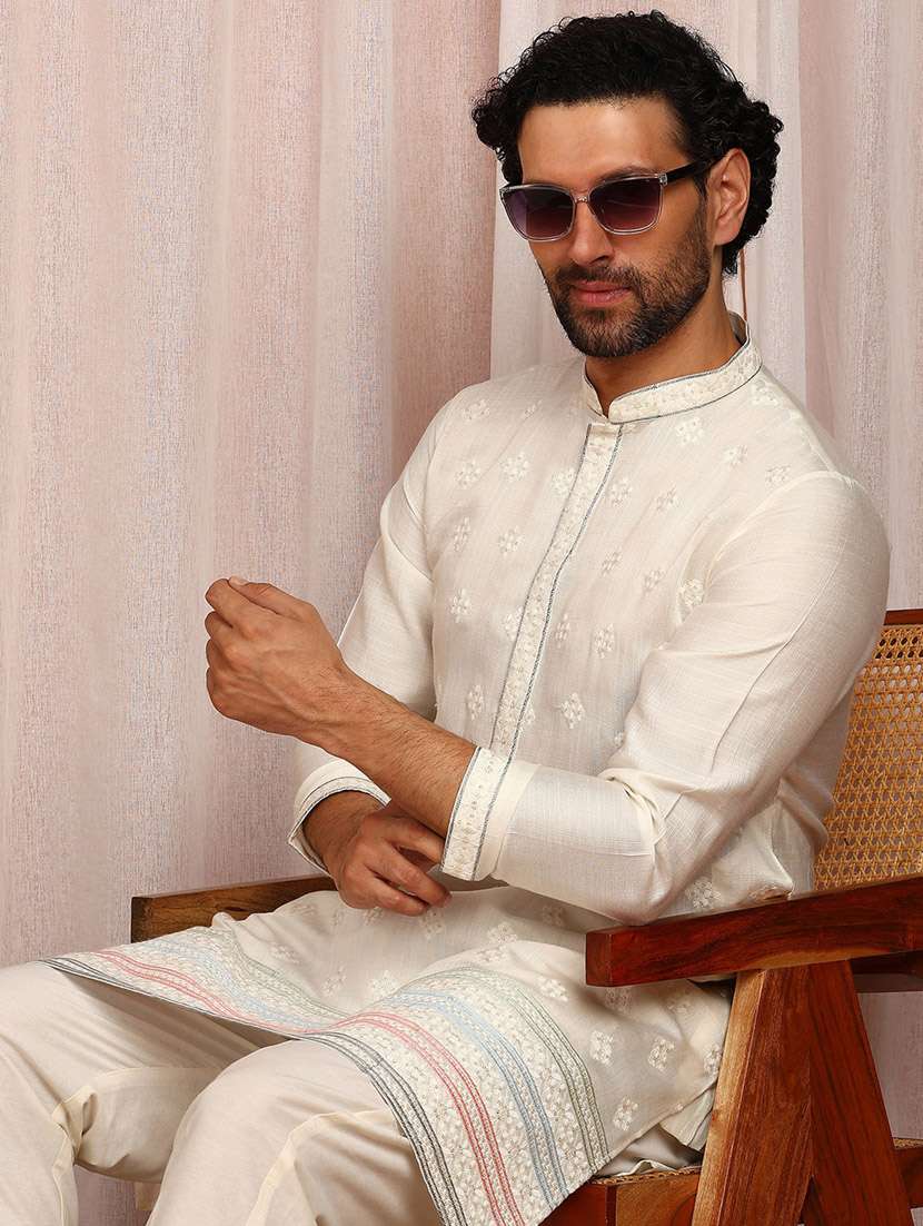 men mandarin neck kurta pyjama ethnic wear set - 22383944 -  Standard Image - 4