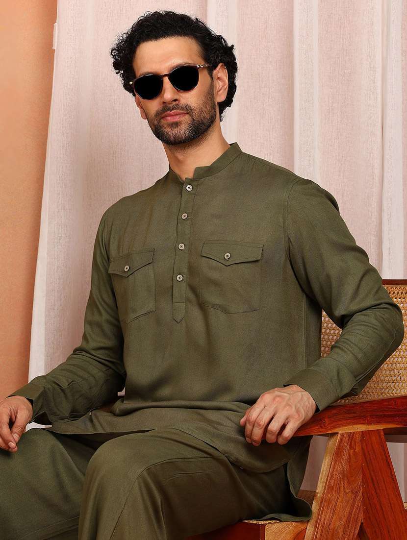 men solid long sleeve pathani ethnic wear set - 22383972 -  Standard Image - 1