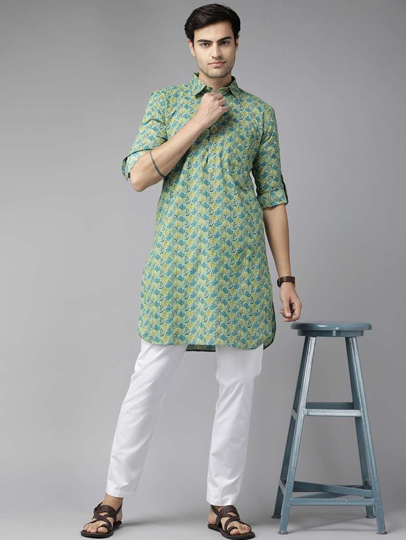 men printed long sleeve pathani set