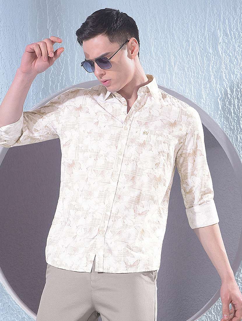 men printed long sleeve slim fit casual shirt