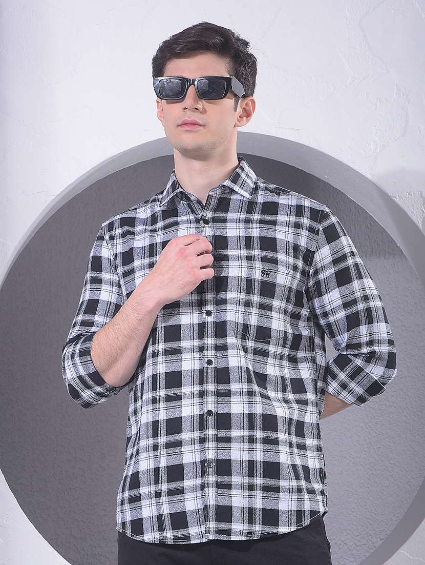 men checkered long sleeve slim fit casual shirt