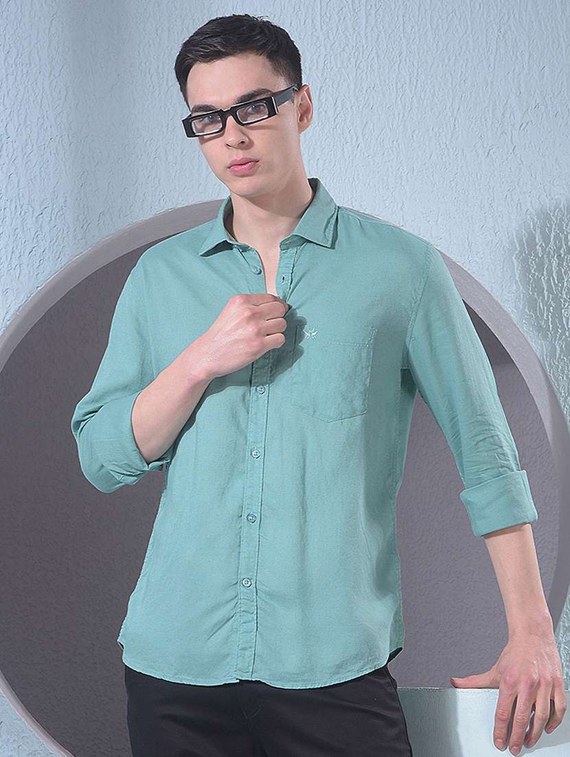men solid long sleeve slim fit casual shirt