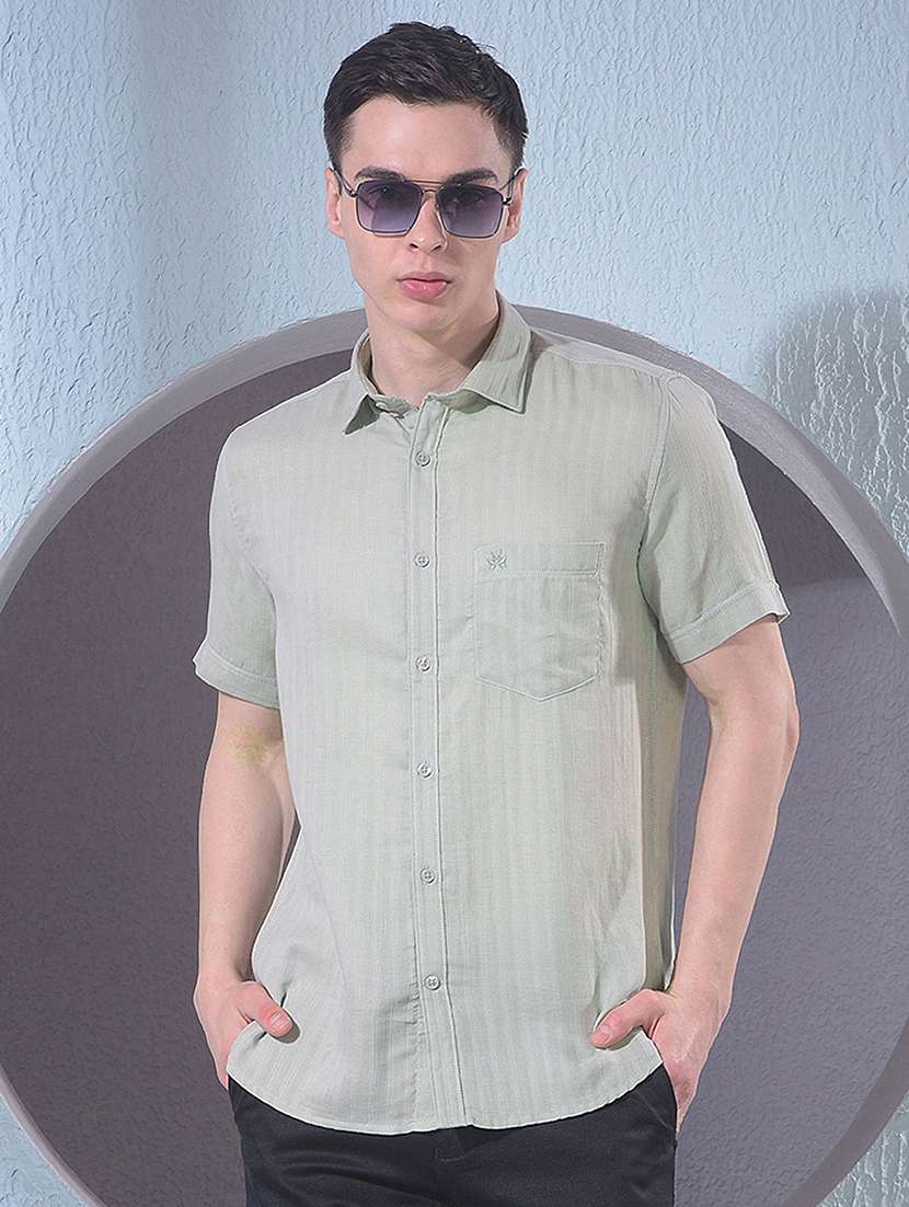 men striped short sleeve slim fit casual shirt
