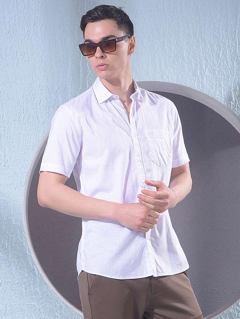 men solid short sleeve slim fit casual shirt