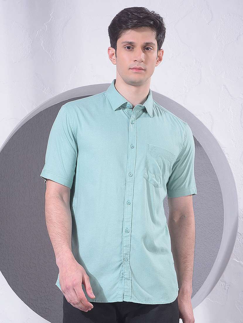 men solid short sleeve slim fit casual shirt
