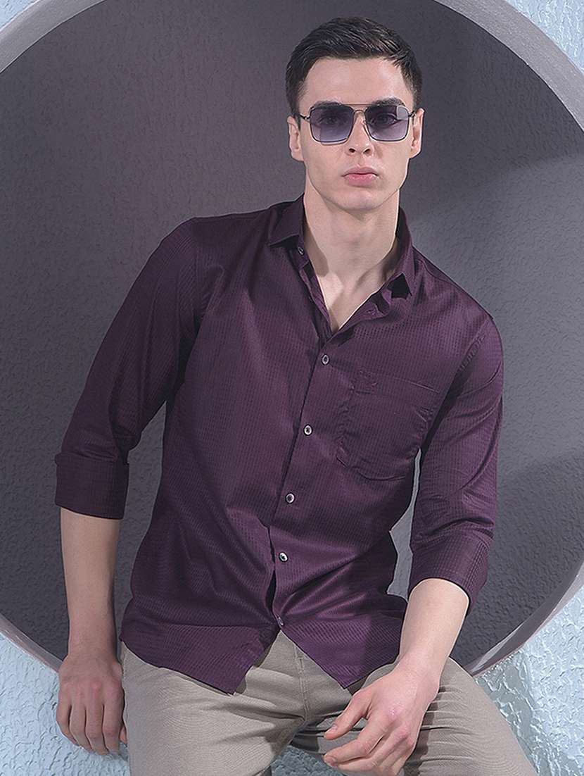 men solid long sleeve slim fit casual shirt