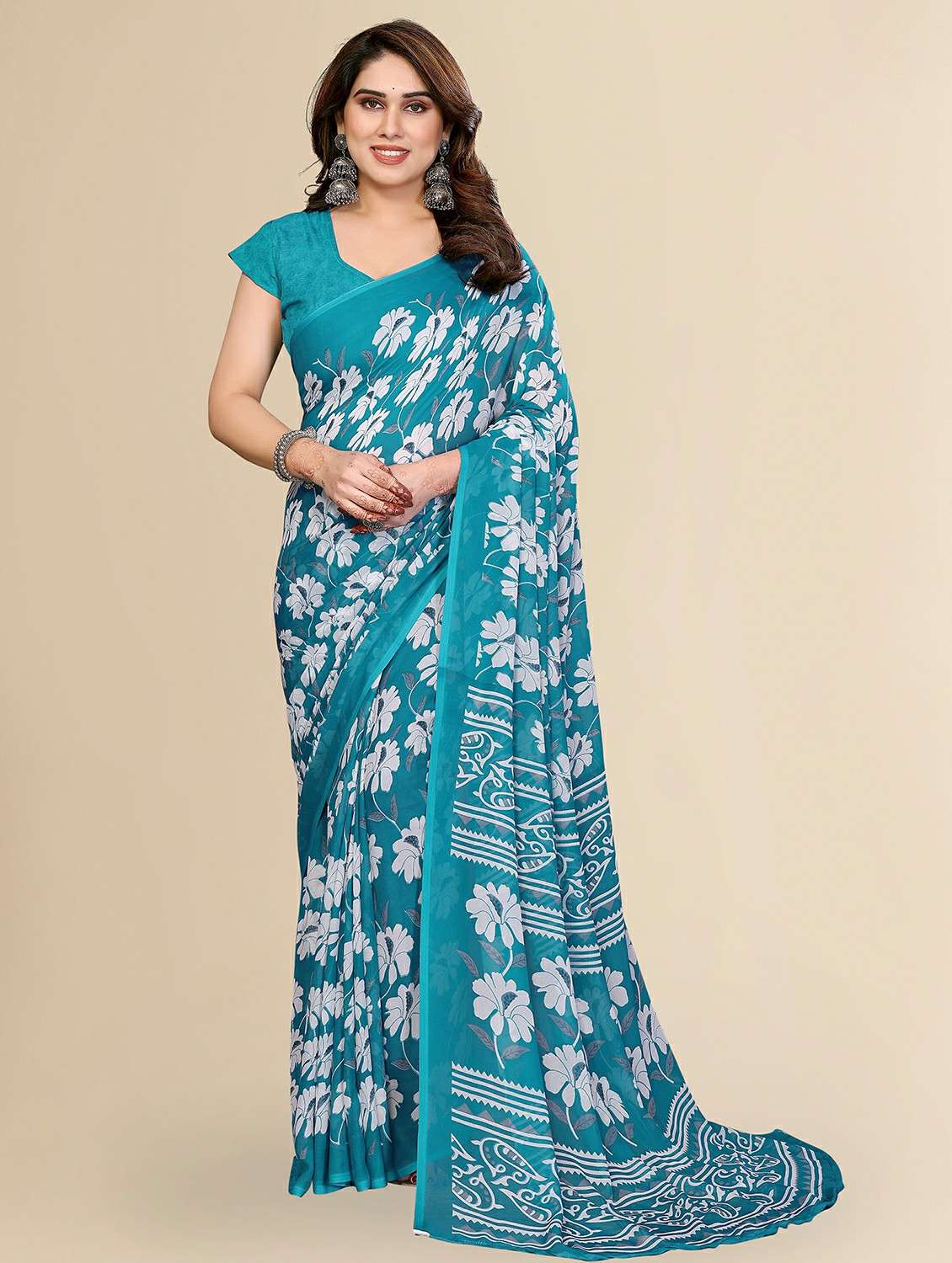 women printed casual wear saree with blouse