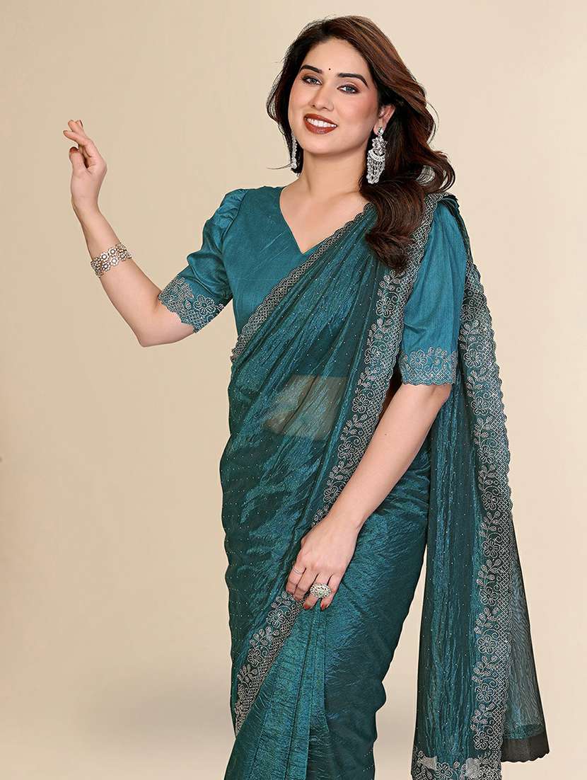 women solid with work embellished saree with blouse - 22384238 -  Standard Image - 1