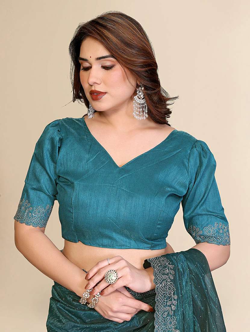 women solid with work embellished saree with blouse - 22384238 -  Standard Image - 4