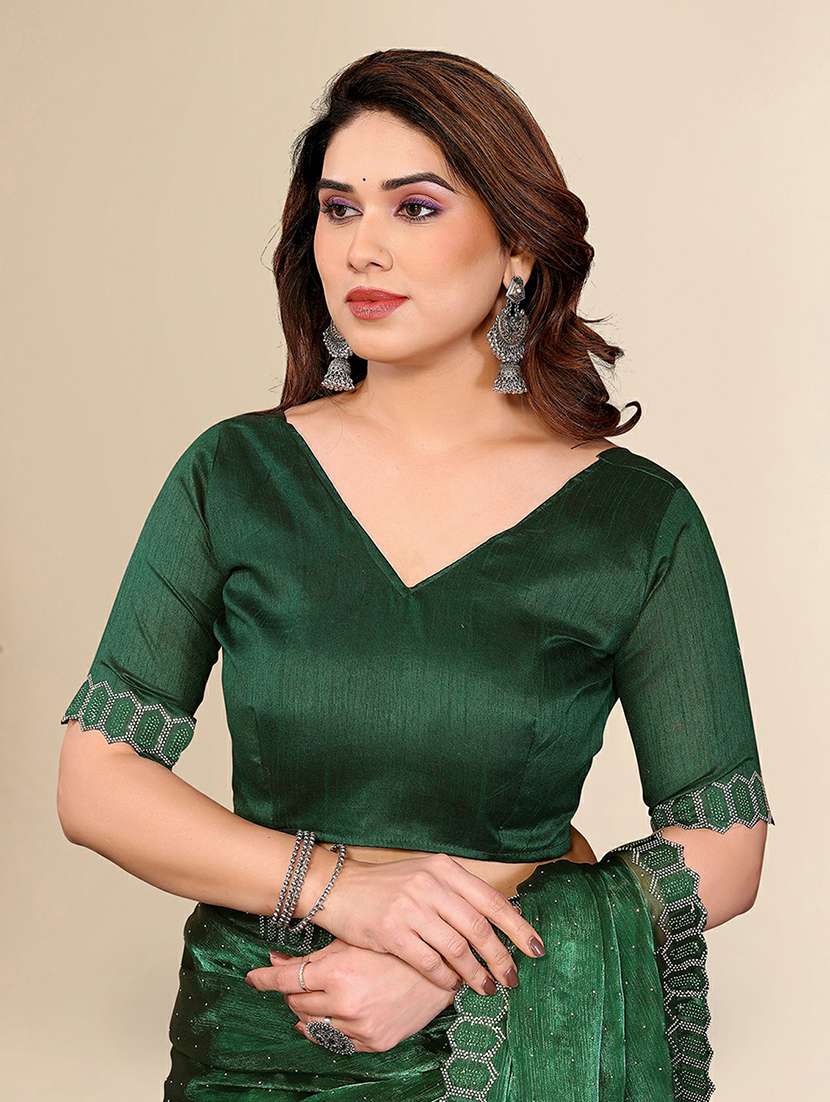 women solid with work embellished saree with blouse - 22384241 -  Standard Image - 4