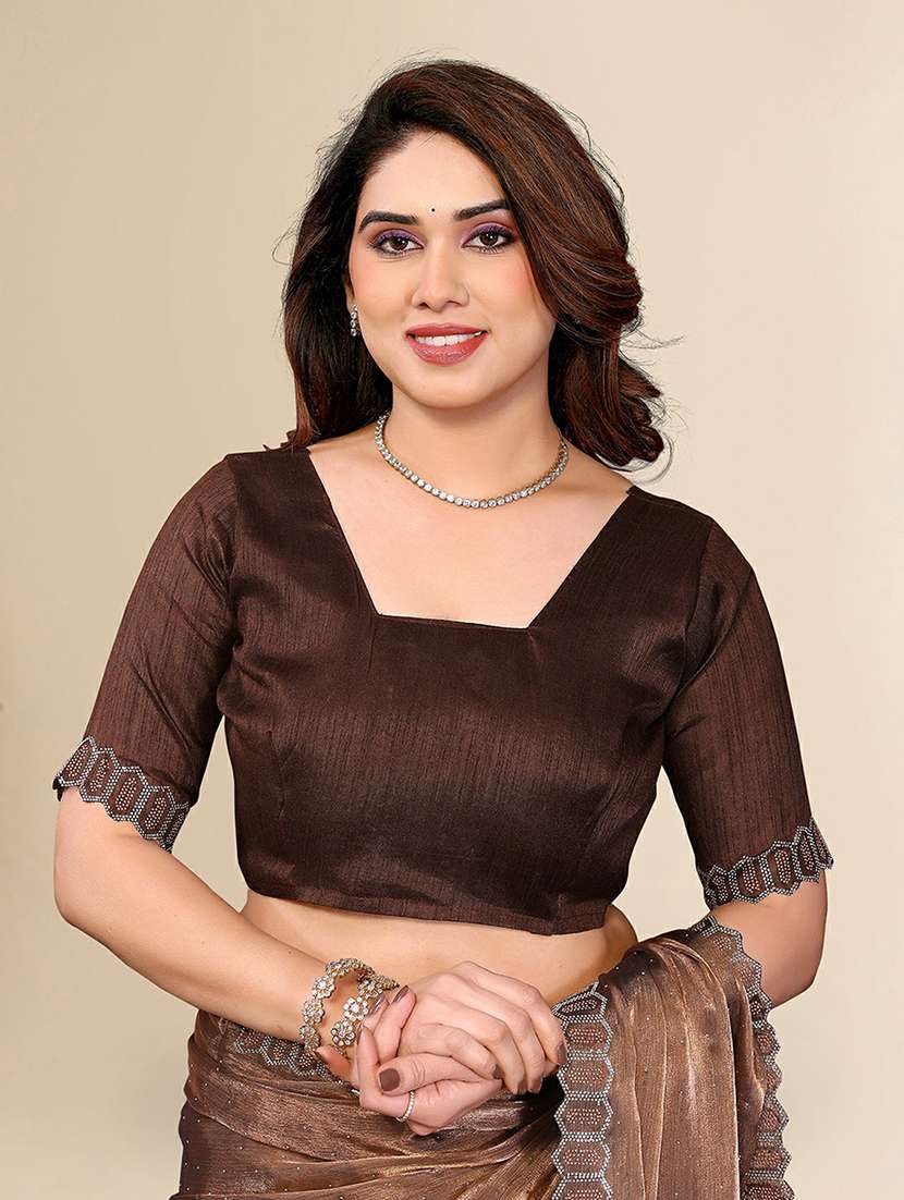 women solid with work embellished saree with blouse - 22384242 -  Standard Image - 4