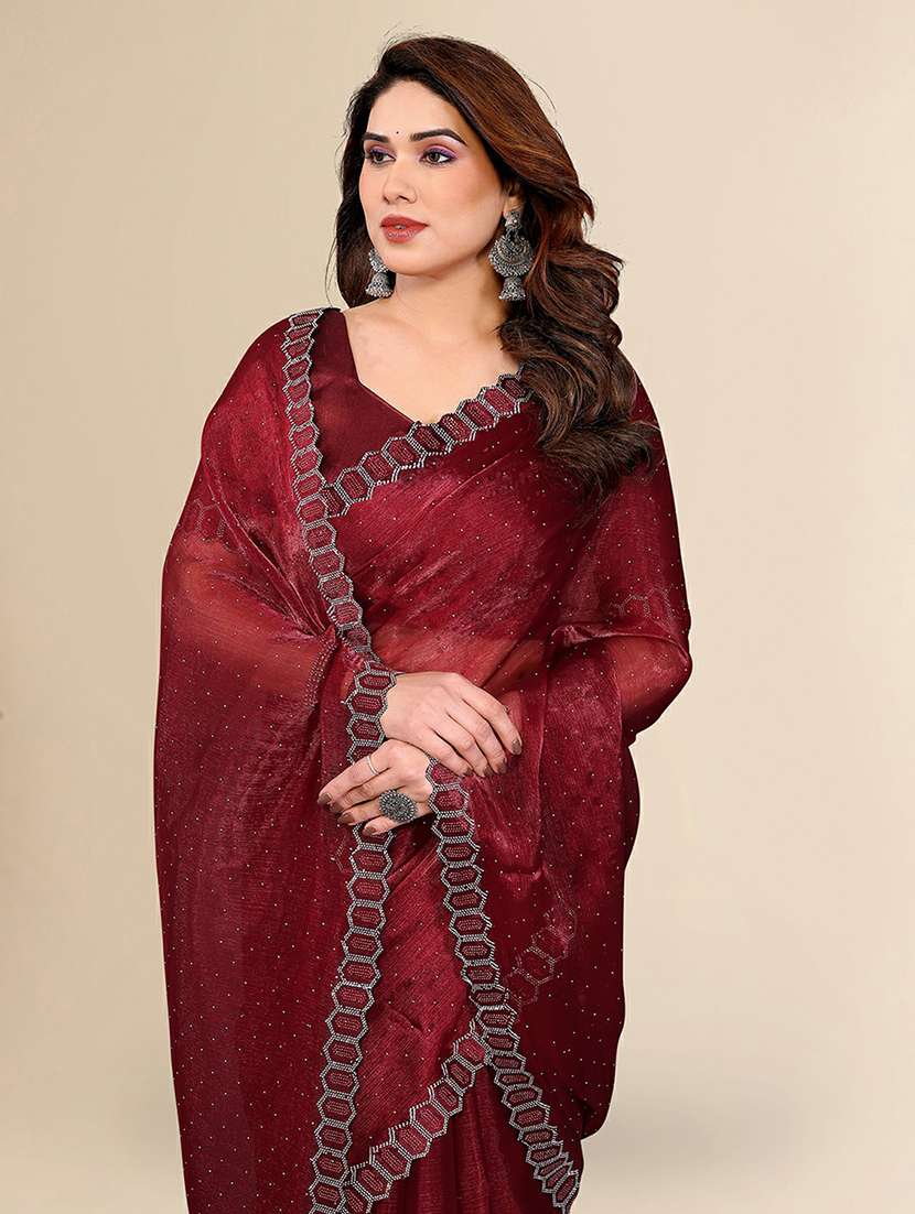 women solid with work embellished saree with blouse - 22384243 -  Standard Image - 1