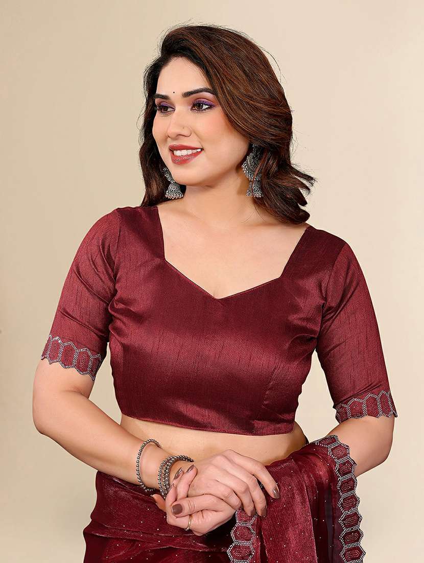 women solid with work embellished saree with blouse - 22384243 -  Standard Image - 4