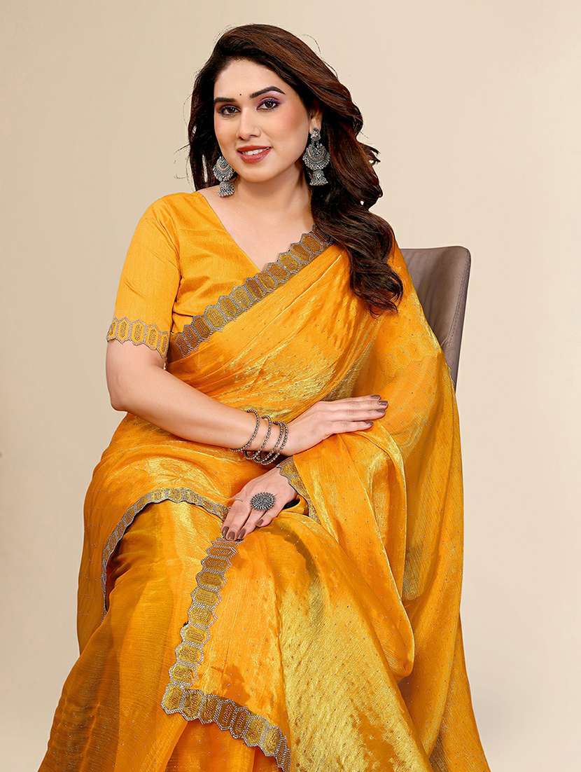 women solid with work embellished saree with blouse - 22384245 -  Standard Image - 1