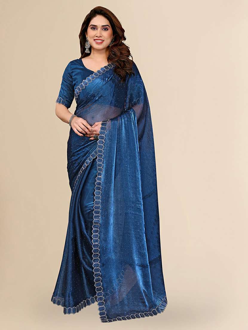 women solid with work embellished saree with blouse