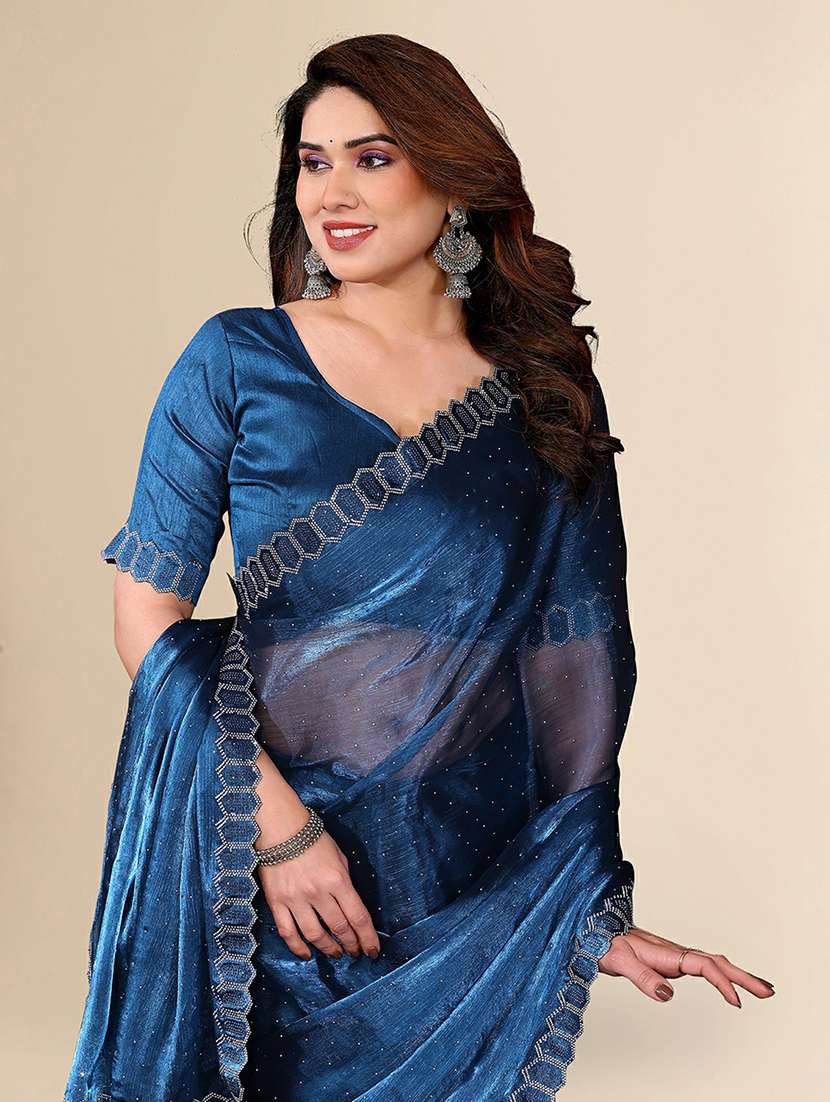 women solid with work embellished saree with blouse - 22384248 -  Standard Image - 1