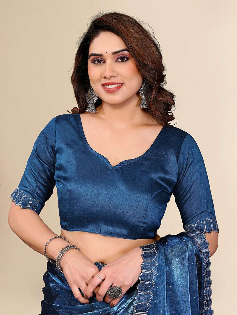 women solid with work embellished saree with blouse - 22384248 -  Standard Image - 4