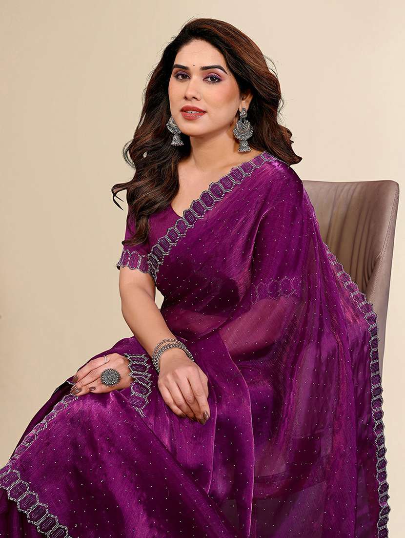 women solid with work embellished saree with blouse - 22384251 -  Standard Image - 1