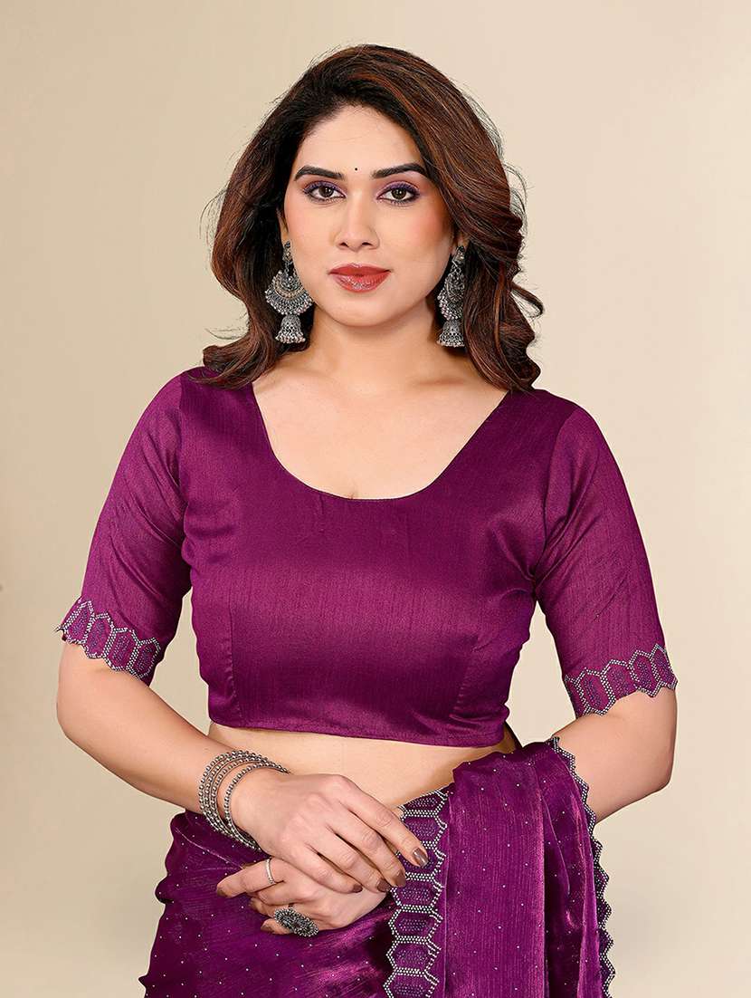 women solid with work embellished saree with blouse - 22384251 -  Standard Image - 4