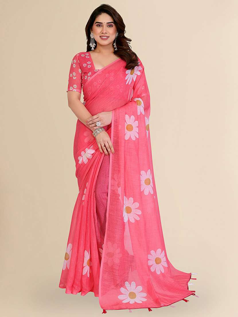 women printed casual wear saree with blouse