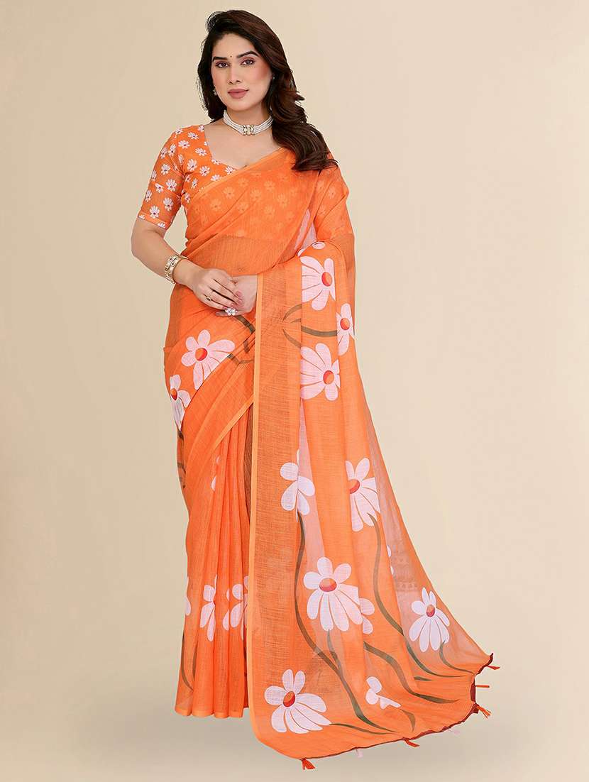 women printed casual wear saree with blouse