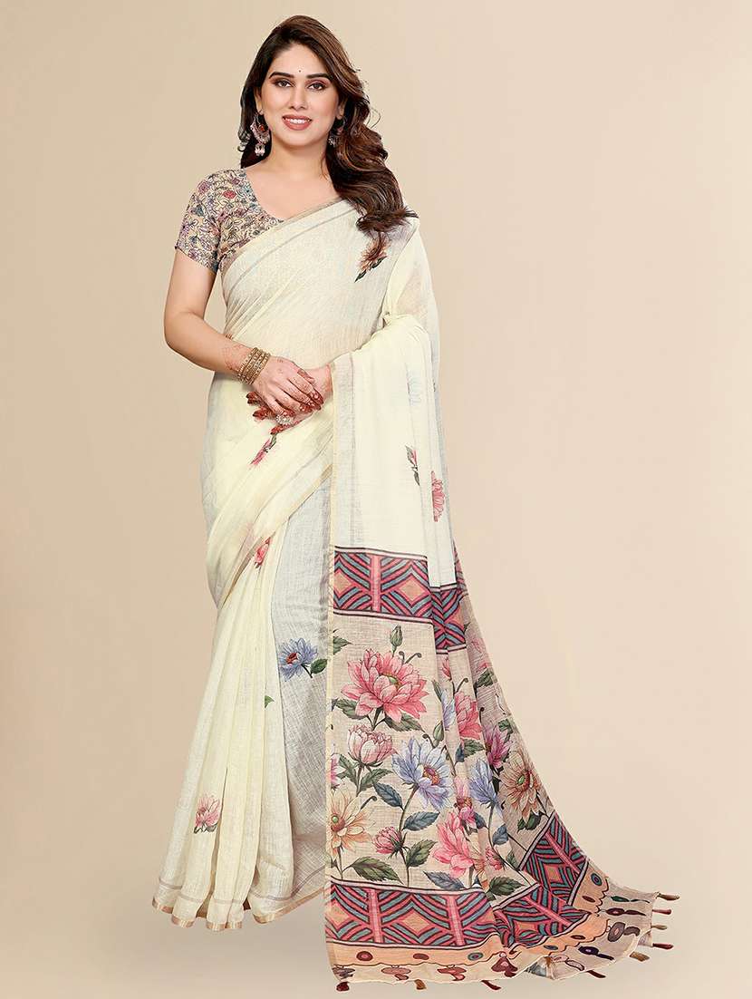 women printed casual wear saree with blouse