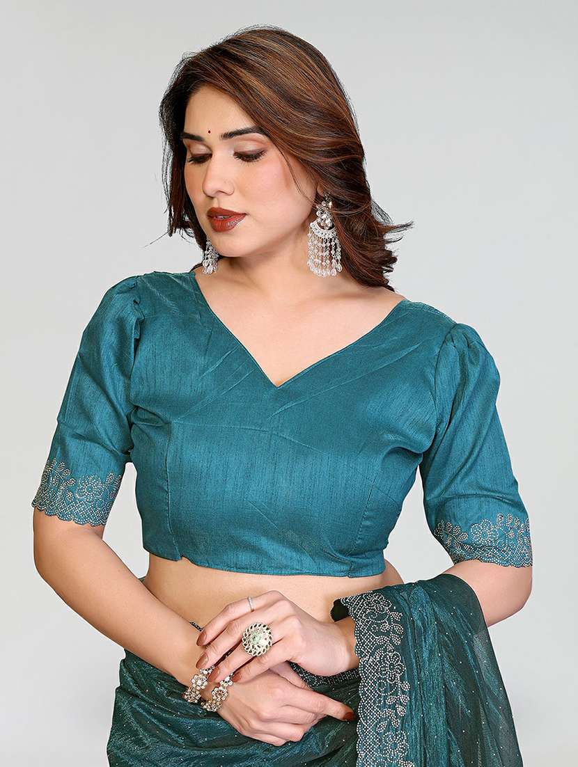 women solid with work embellished saree with blouse - 22384602 -  Standard Image - 4