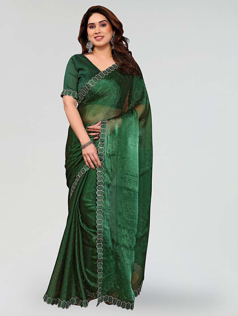 women solid with work embellished saree with blouse