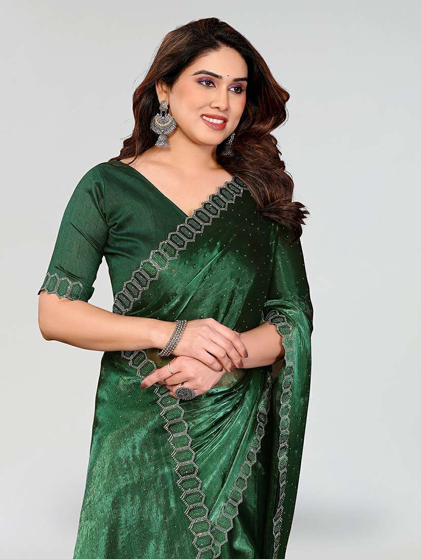 women solid with work embellished saree with blouse - 22384605 -  Standard Image - 1