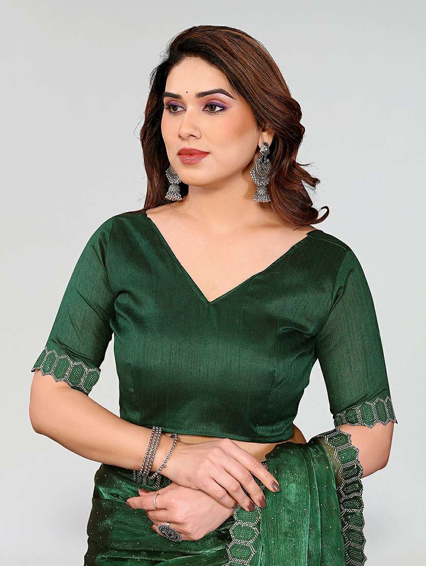 women solid with work embellished saree with blouse - 22384605 -  Standard Image - 4