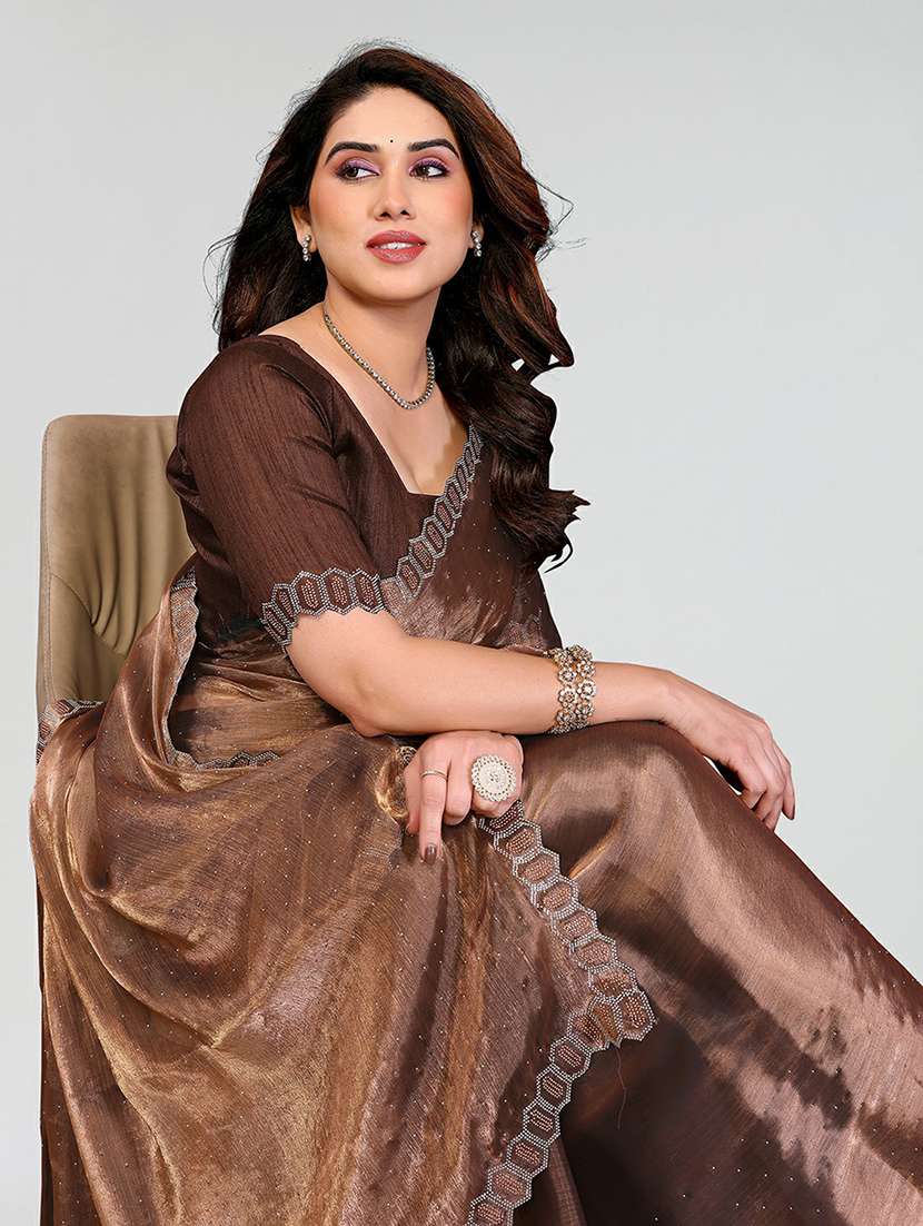 women solid with work embellished saree with blouse - 22384606 -  Standard Image - 1