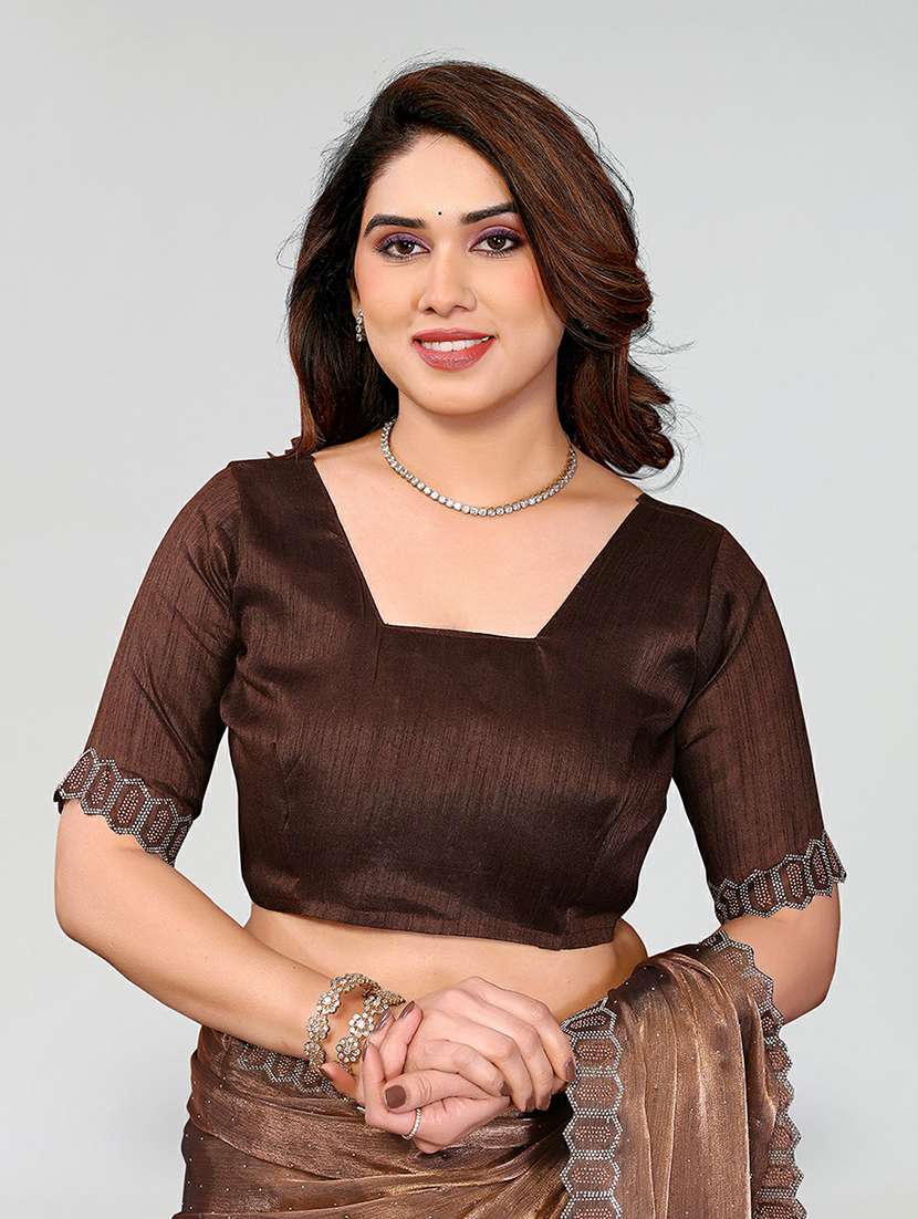 women solid with work embellished saree with blouse - 22384606 -  Standard Image - 4