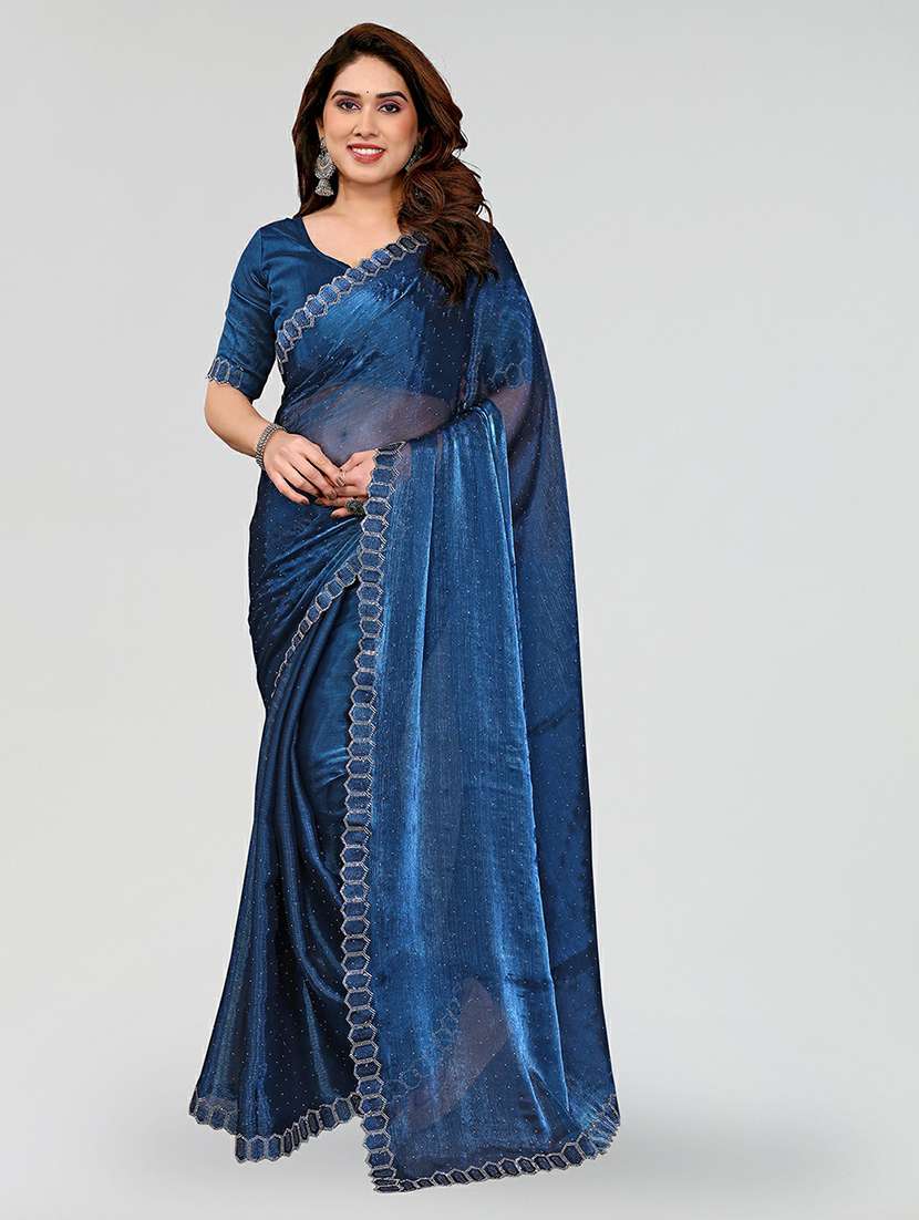women solid with work embellished saree with blouse