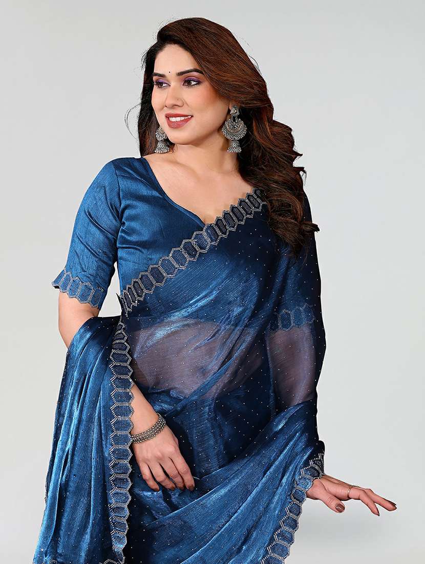 women solid with work embellished saree with blouse - 22384612 -  Standard Image - 1