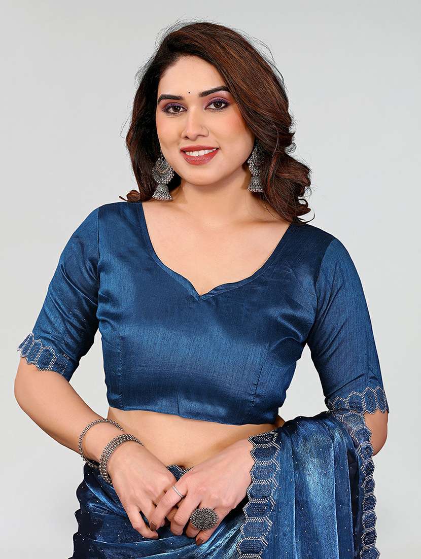 women solid with work embellished saree with blouse - 22384612 -  Standard Image - 4