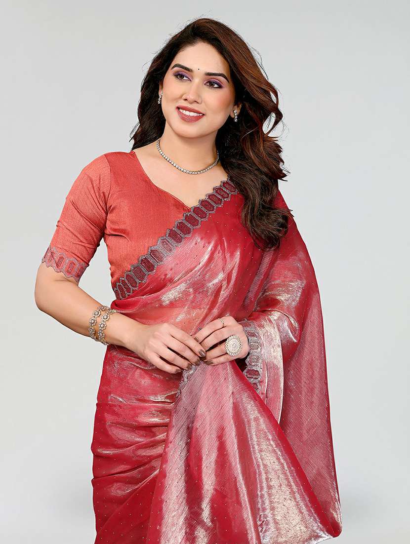 women solid with work embellished saree with blouse - 22384614 -  Standard Image - 1